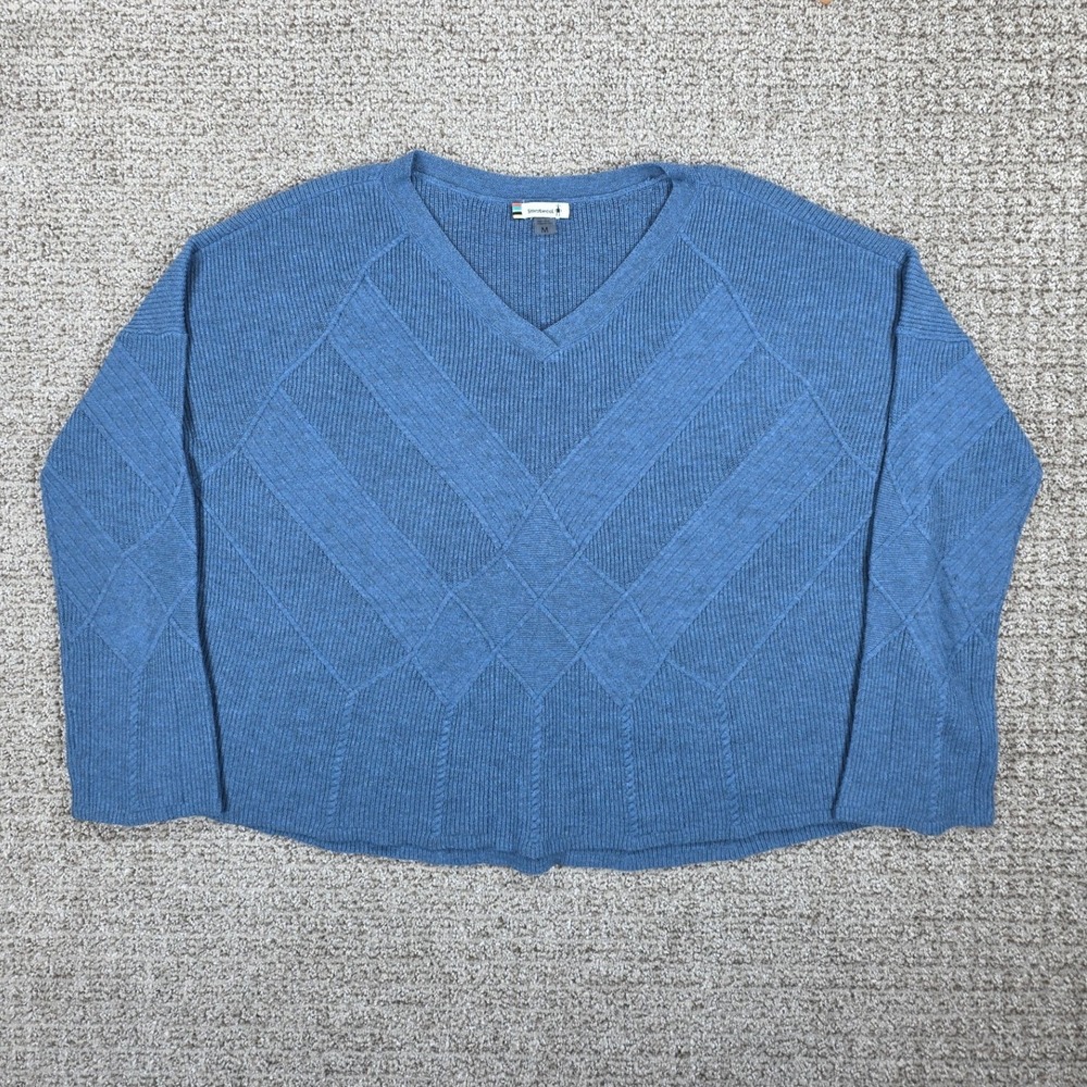 Smartwool Womens Blue Merino Wool Blend‎ Shadow Pine Cable V-Neck Sweater Medium